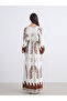 Lcw Modest Brown Double Breasted Collar Patterned Dress - 4