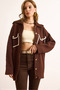 Women's Brown Premium Cashmere-Look Knitwear Jacket with Pocket and Collar Detail Ckt-19000461 - 5