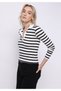 Slim Fit Polo Neck Striped Women's Black Long Sleeve T-Shirt