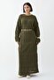Patterned Openwork Khaki Knitwear Dress