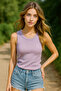 Women's Lilac 100% Cotton Camisole Zero Sleeve Crew Neck Tank Top
