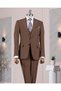 Italian Style Slim Fit Jacket Vest Pants Suit Brown T14581 - 7