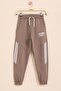 Brown Stripe Detailed Letter Printed Boys' Sweatpants with Elastic Waist 21455