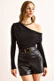 Women's Black Asymmetrical Drape Detailed Sandy Blouse Blz-19003101 - 2