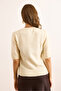 Women's Ecru Soft Textured Basic Crop Knitwear Sweater Kzk-19000990 - 2