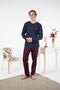 Men's Winter Plaid Combed Cotton Interlock Pajama Set Navy Blue - 7