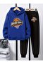 Children's Printed Hooded Sweatshirt and Tracksuit Set 3-Thread Brushed Inside for Autumn/Winter