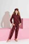 Women's Black Heart Patterned Front Buttoned Mother-Daughter Combination Suede Velvet Winter Warm Pajama Set - 6