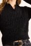 Women's Black Polo Neck Hair Braided Crop Beard Blouse Blz-19003094 - 6