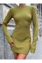 Women's Green Tie-Up Deep Back Cut-Out Long Sleeve Seersucker Textured Mini Short Party Dress - 7