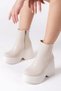 Women's Celsi Cream Skin Side Zipper 9 cm High Wedge Heeled Seasonal Women's Short Boots Bootie