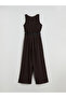 Brown U-Neck Belted Women's Jumpsuit - 6