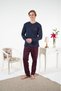 Men's Winter Plaid Combed Cotton Interlock Pajama Set Navy Blue - 4