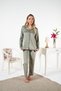 Women's Winter Front Buttoned Striped Velvet Pajama Set Green - 2
