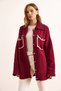 Women's Burgundy Premium Cashmere Look Knitwear Jacket with Pocket and Collar Detail Ckt-19000461 - 5