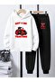 Children's Printed Hooded Sweatshirt and Tracksuit Set 3-Thread Brushed Inside for Autumn/Winter