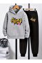 Children's Printed Hooded Sweatshirt and Sweatpants Set 3 Thread Raster for Autumn/Winter