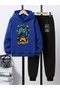 Children's Printed Hooded Sweatshirt and Tracksuit Set 3-Thread Brushed Inside for Autumn/Winter