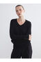 Black V-Neck Women's Knitwear Sweater