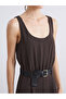 Brown U-Neck Belted Women's Jumpsuit - 3
