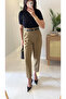 Moje Khaki Belt Detailed Carrot Pants - 3
