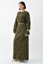 Patterned Openwork Khaki Knitwear Dress - 3