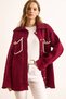 Women's Burgundy Premium Cashmere Look Knitwear Jacket with Pocket and Collar Detail Ckt-19000461