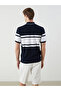 Polo Neck Short Sleeve Striped Men's Knitwear Sweater - 4