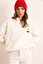 Women's White Cherry Embroidered Hooded Sweatshirt Swt-19000734 - 5