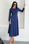 Women's Crew Neck Panelled Princess Seam Midi Long Sleeve Modal Dress - 6