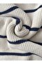Ecru Navy Brioche Knit Polo Neck Oversized Knit Sweater, Women's Sweater - 5