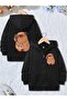 Girl-Boy Black Glasses Capybara Front-Back Printed Hooded Zippered Cardigan - 2