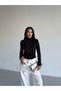 Women's Black Long Sleeve Drape Detailed High Neck Sandy Blouse Hzl25W-Fry123301