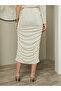 Textured Ruched Side Pencil Midi Skirt - 4