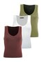 White/Light Green/Brown Deep V-Neck 100% Cotton Basic Women's Tank Top Mg2405 - 3