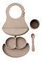 4-Piece Baby Feeding Set Beige (Food Plate, Spoon, Cup, Bib)