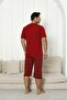 Men's 100% Organic Natural Cotton Plaid Pocket Detailed High Quality Short Sleeve Capri Pajama Set - 4
