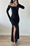 Women's Black Slit Long Dress 1041-2465 - 6