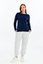 Women's Crew Neck Long Sleeve Regular Fit Basic T-Shirt Navy Blue - 6
