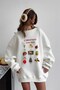 Women's Oversize Sweatshirt Dress Christmas Toys Printed White – Crew Neck, 3 Thread Fleece