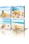 4PCS Seashell Starfish Canvas Wall Art – Blue Beach Bath Décor 30x30 cm - 2