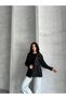 Women's Crop Trench Coat with Shoulder Cuffs Black - 4