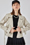 Women's Stone Belted Short Trench Coat - 3