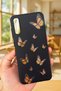 Samsung Galaxy A50 - Orange Butterfly Patterned Silicone Shock-Absorbing Classic Protective Rubber Case