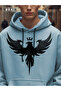 Crowned Eagle Printed Light Blue Oversize Hooded Sweatshirt Black Pants Jogger Tracksuit Set - 3