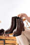Women's Hermina Dark Brown Leather Double Buckle Short Boots - 2