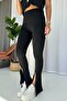High Waist Slit Steel Women's Leggings - Black - 2