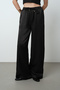 Women's Solid Color Shiny Fabric Wide Leg Elastic Waist Pants - 2
