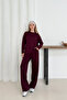 Women's Burgundy Modal Fabric Long Sleeve Basic Tracksuit Set - 5