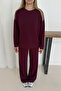 Women's Burgundy Modal Fabric Long Sleeve Basic Tracksuit Set - 2